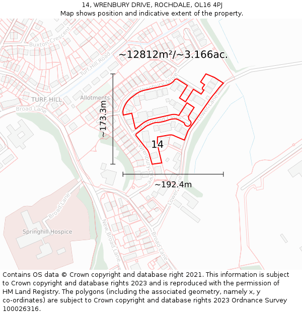 14, WRENBURY DRIVE, ROCHDALE, OL16 4PJ: Plot and title map