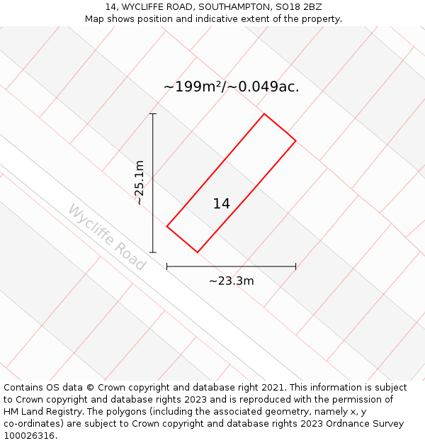 14, WYCLIFFE ROAD, SOUTHAMPTON, SO18 2BZ: Plot and title map