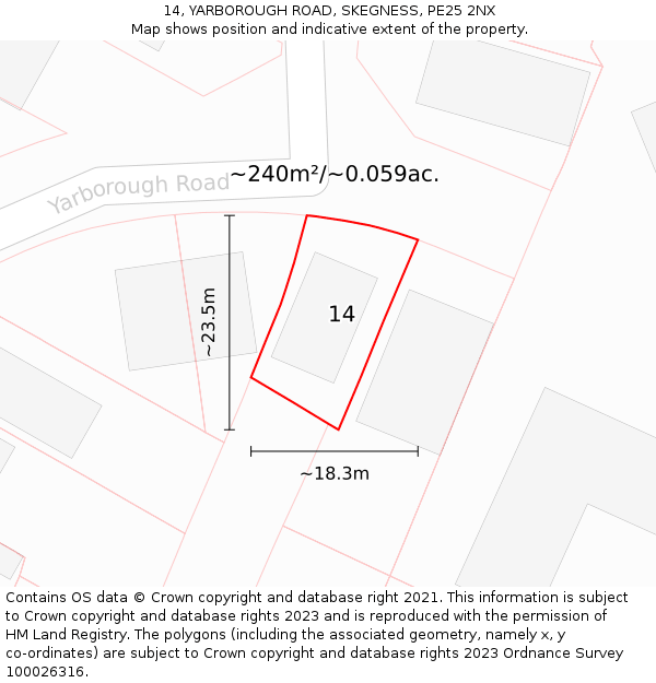 14, YARBOROUGH ROAD, SKEGNESS, PE25 2NX: Plot and title map