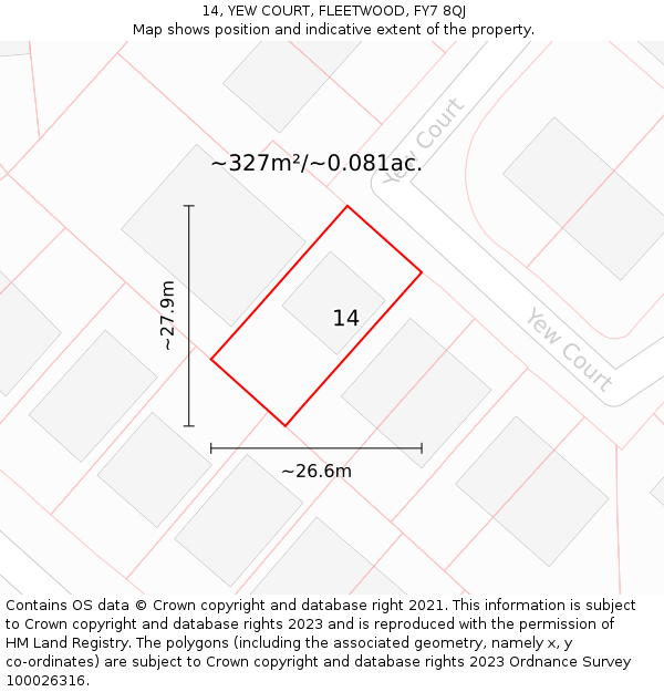 14, YEW COURT, FLEETWOOD, FY7 8QJ: Plot and title map