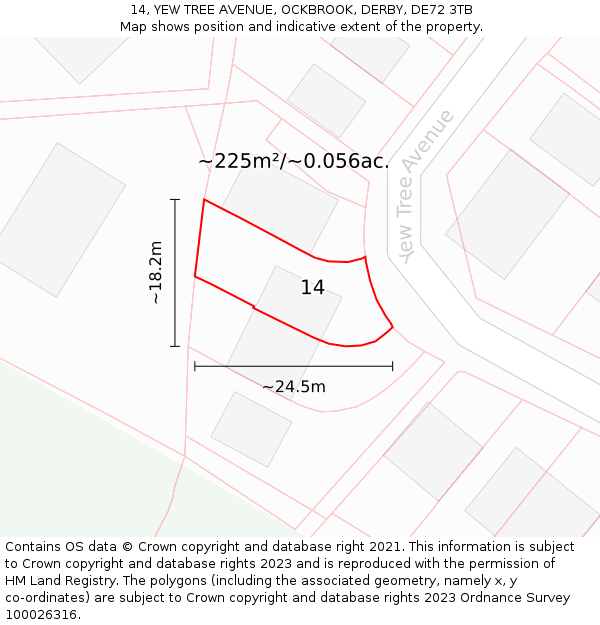 14, YEW TREE AVENUE, OCKBROOK, DERBY, DE72 3TB: Plot and title map