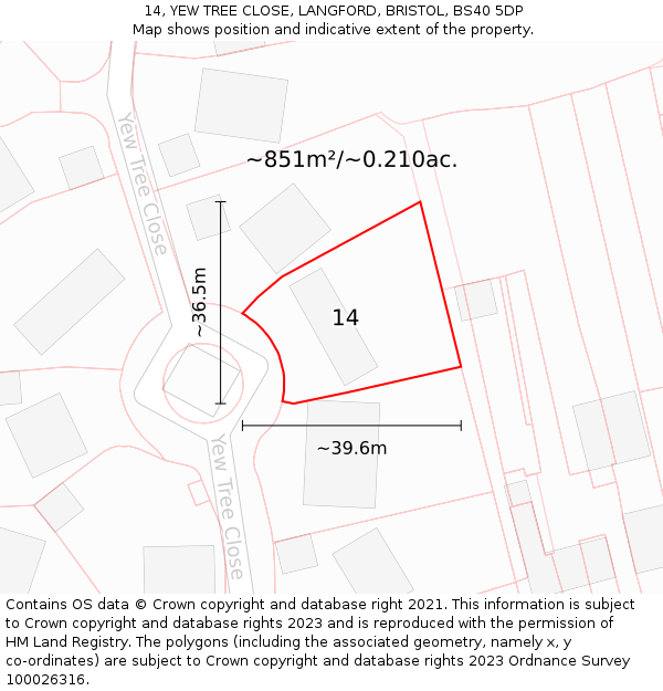 14, YEW TREE CLOSE, LANGFORD, BRISTOL, BS40 5DP: Plot and title map