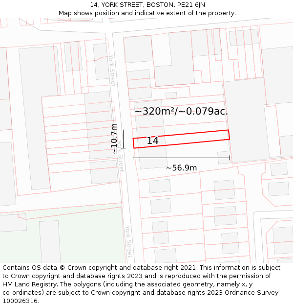 14, YORK STREET, BOSTON, PE21 6JN: Plot and title map