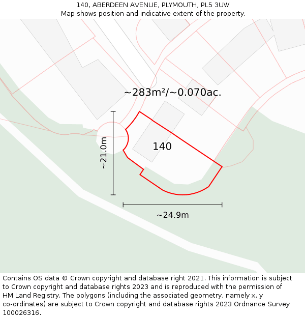 140, ABERDEEN AVENUE, PLYMOUTH, PL5 3UW: Plot and title map
