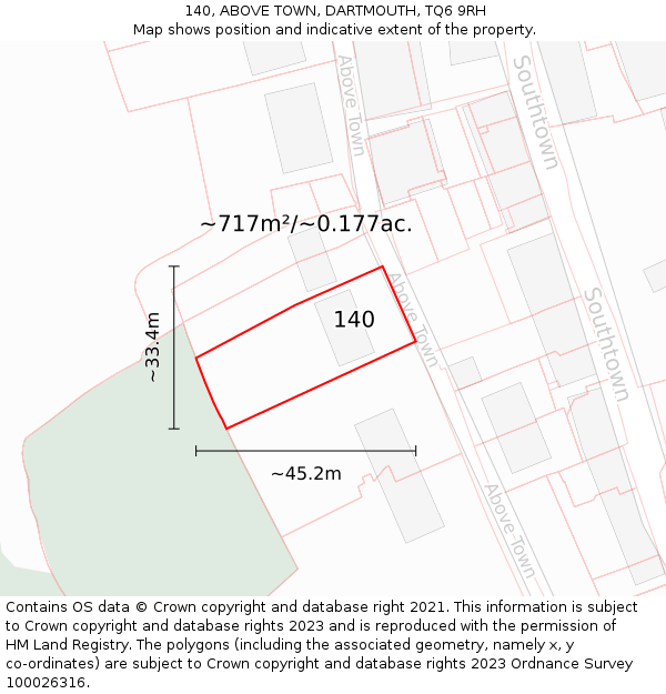 140, ABOVE TOWN, DARTMOUTH, TQ6 9RH: Plot and title map