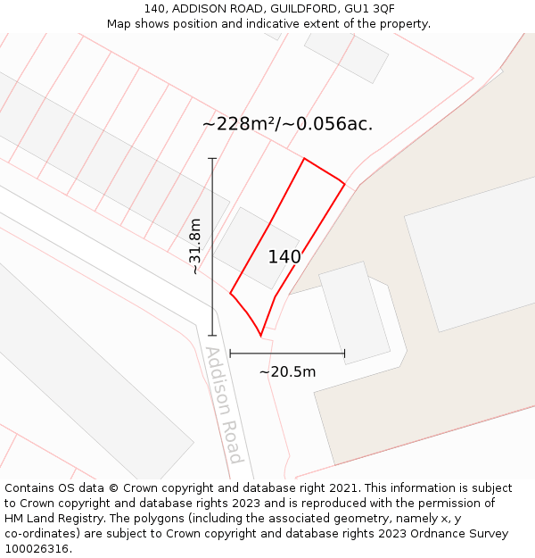 140, ADDISON ROAD, GUILDFORD, GU1 3QF: Plot and title map
