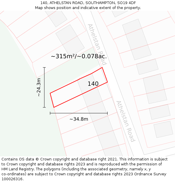 140, ATHELSTAN ROAD, SOUTHAMPTON, SO19 4DF: Plot and title map