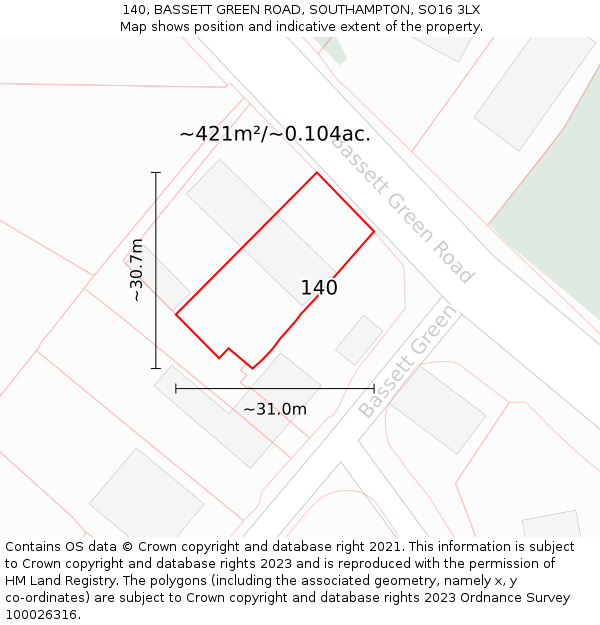 140, BASSETT GREEN ROAD, SOUTHAMPTON, SO16 3LX: Plot and title map