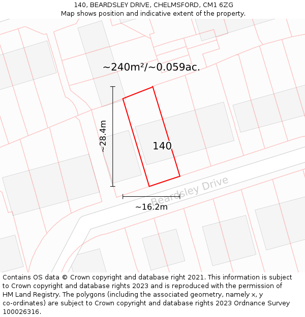 140, BEARDSLEY DRIVE, CHELMSFORD, CM1 6ZG: Plot and title map