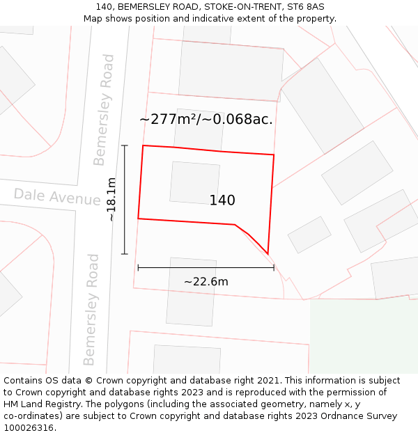 140, BEMERSLEY ROAD, STOKE-ON-TRENT, ST6 8AS: Plot and title map