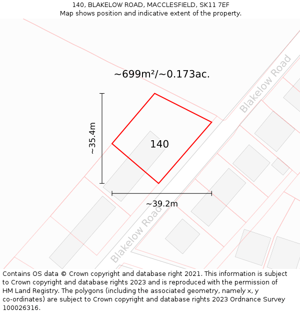 140, BLAKELOW ROAD, MACCLESFIELD, SK11 7EF: Plot and title map