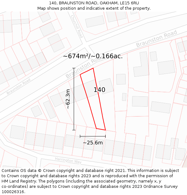 140, BRAUNSTON ROAD, OAKHAM, LE15 6RU: Plot and title map