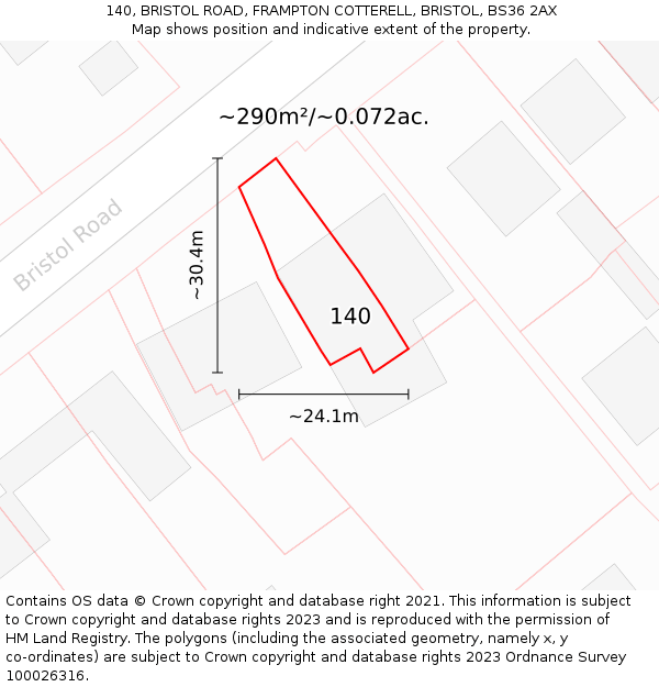 140, BRISTOL ROAD, FRAMPTON COTTERELL, BRISTOL, BS36 2AX: Plot and title map