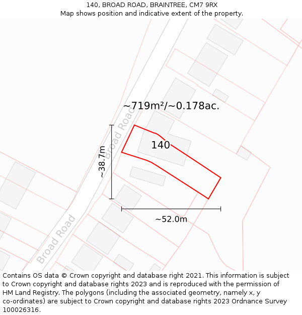140, BROAD ROAD, BRAINTREE, CM7 9RX: Plot and title map