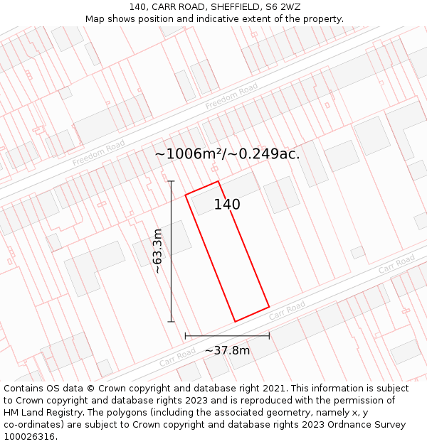 140, CARR ROAD, SHEFFIELD, S6 2WZ: Plot and title map