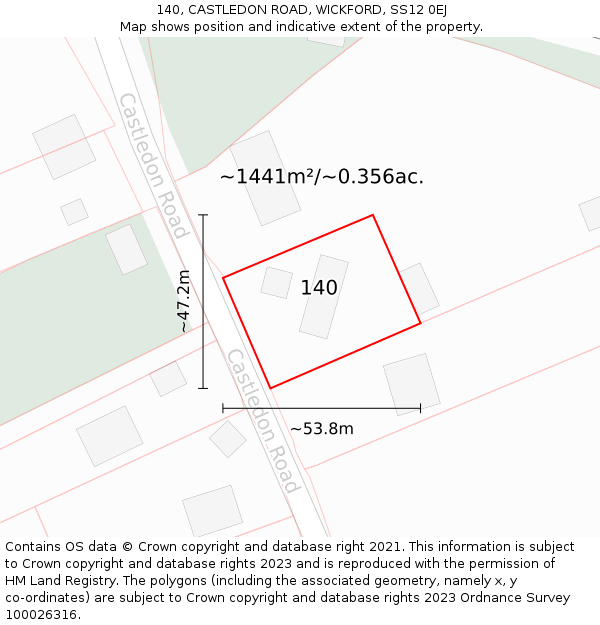 140, CASTLEDON ROAD, WICKFORD, SS12 0EJ: Plot and title map
