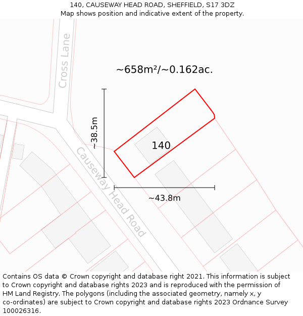 140, CAUSEWAY HEAD ROAD, SHEFFIELD, S17 3DZ: Plot and title map