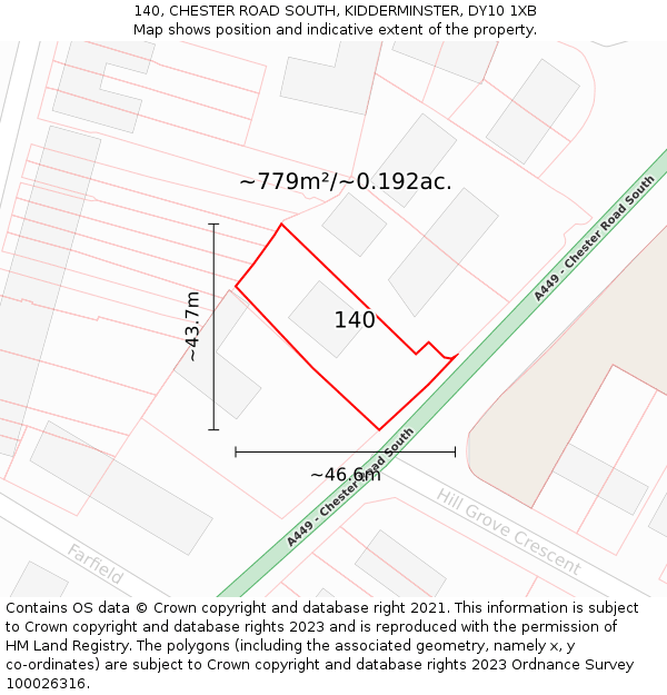 140, CHESTER ROAD SOUTH, KIDDERMINSTER, DY10 1XB: Plot and title map