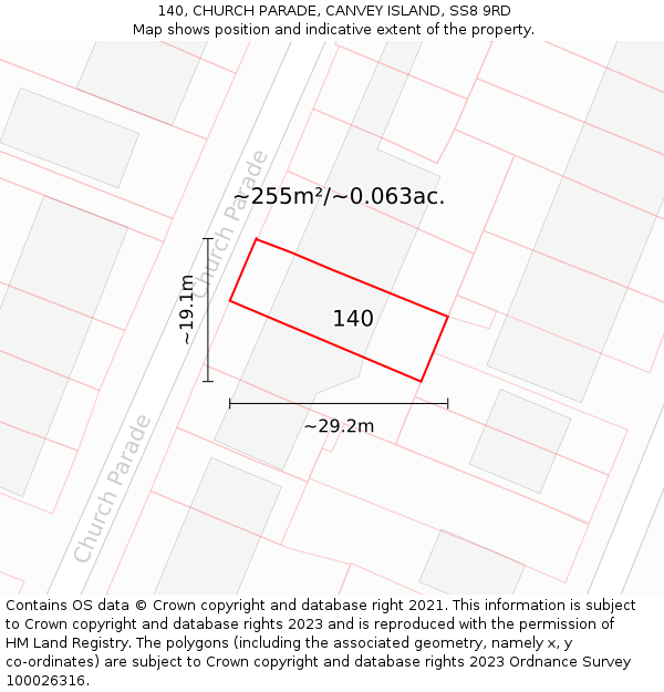 140, CHURCH PARADE, CANVEY ISLAND, SS8 9RD: Plot and title map