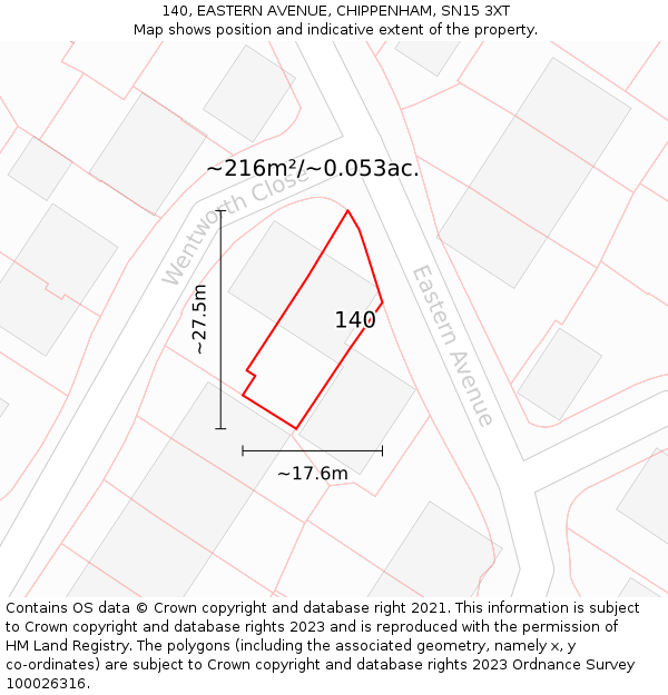 140, EASTERN AVENUE, CHIPPENHAM, SN15 3XT: Plot and title map