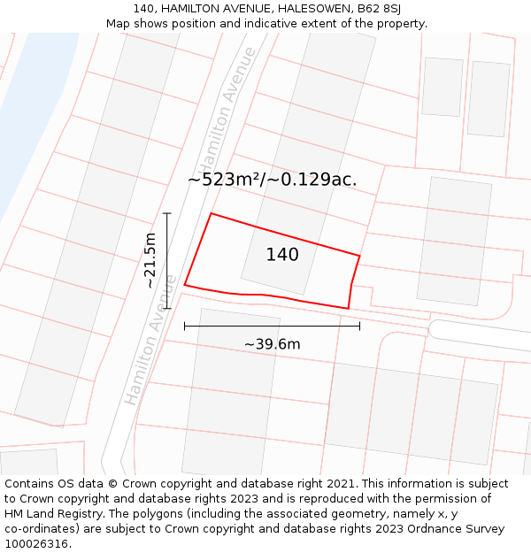 140, HAMILTON AVENUE, HALESOWEN, B62 8SJ: Plot and title map