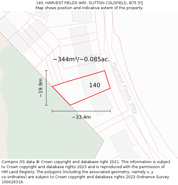 140, HARVEST FIELDS WAY, SUTTON COLDFIELD, B75 5TJ: Plot and title map
