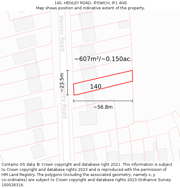 140, HENLEY ROAD, IPSWICH, IP1 4NS: Plot and title map