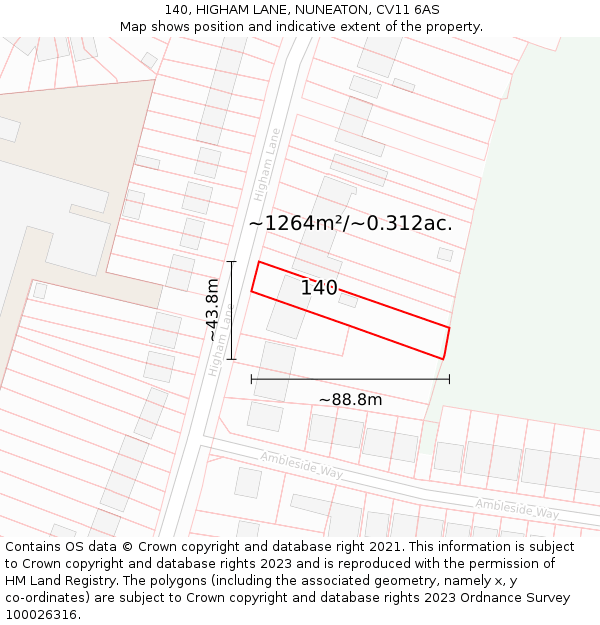 140, HIGHAM LANE, NUNEATON, CV11 6AS: Plot and title map