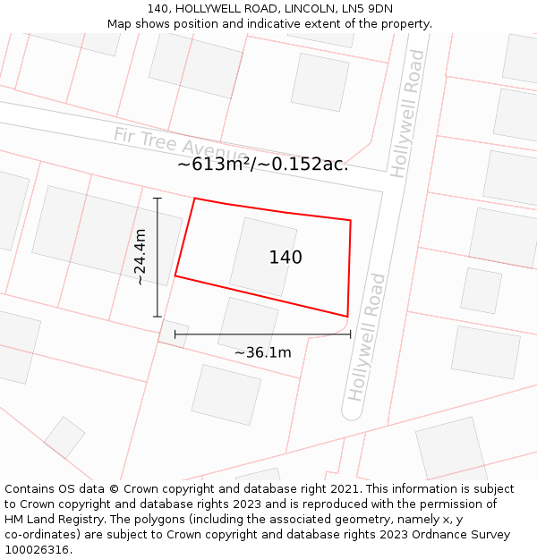 140, HOLLYWELL ROAD, LINCOLN, LN5 9DN: Plot and title map