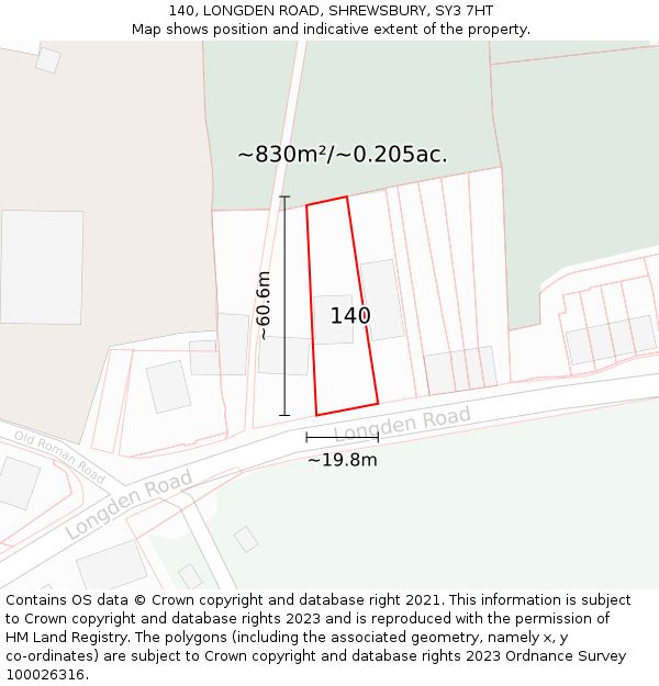 140, LONGDEN ROAD, SHREWSBURY, SY3 7HT: Plot and title map