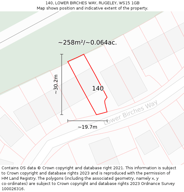 140, LOWER BIRCHES WAY, RUGELEY, WS15 1GB: Plot and title map