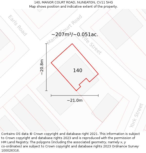 140, MANOR COURT ROAD, NUNEATON, CV11 5HG: Plot and title map