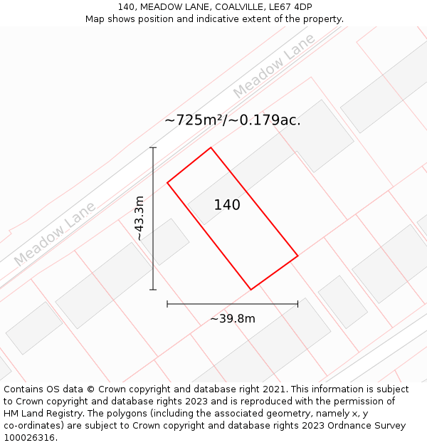 140, MEADOW LANE, COALVILLE, LE67 4DP: Plot and title map