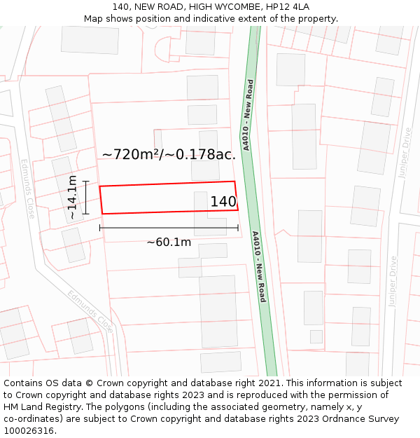 140, NEW ROAD, HIGH WYCOMBE, HP12 4LA: Plot and title map