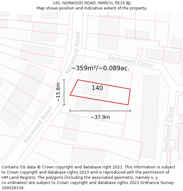 140, NORWOOD ROAD, MARCH, PE15 8JL: Plot and title map