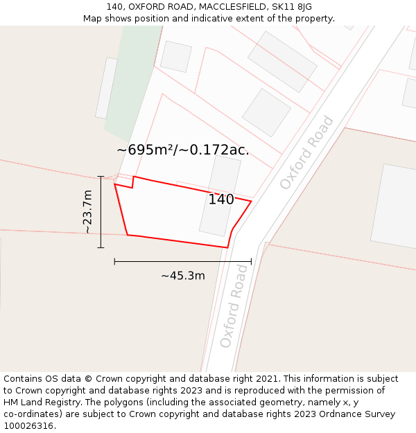 140, OXFORD ROAD, MACCLESFIELD, SK11 8JG: Plot and title map