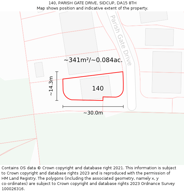 140, PARISH GATE DRIVE, SIDCUP, DA15 8TH: Plot and title map