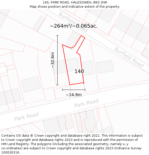 140, PARK ROAD, HALESOWEN, B63 2NR: Plot and title map