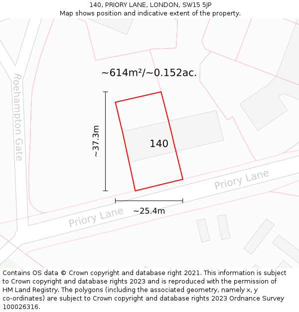 140, PRIORY LANE, LONDON, SW15 5JP: Plot and title map