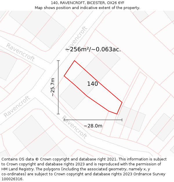 140, RAVENCROFT, BICESTER, OX26 6YF: Plot and title map