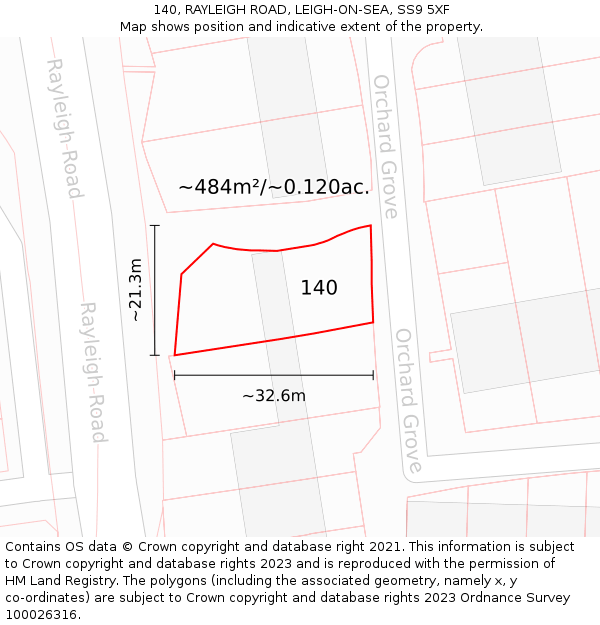140, RAYLEIGH ROAD, LEIGH-ON-SEA, SS9 5XF: Plot and title map