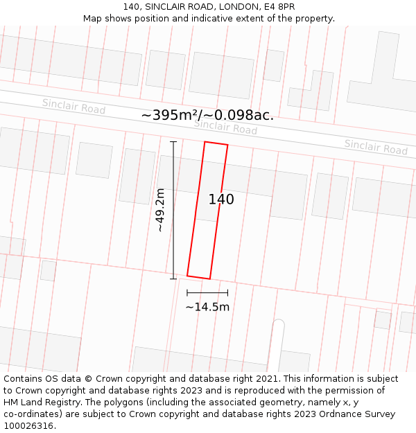 140, SINCLAIR ROAD, LONDON, E4 8PR: Plot and title map