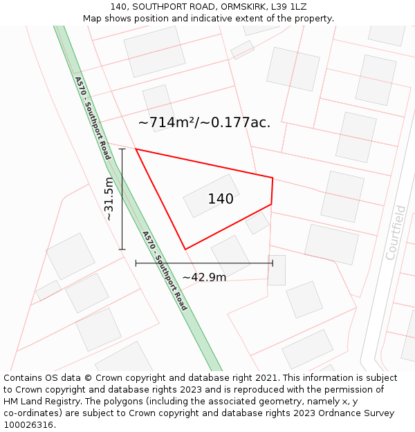 140, SOUTHPORT ROAD, ORMSKIRK, L39 1LZ: Plot and title map