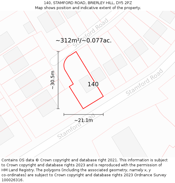 140, STAMFORD ROAD, BRIERLEY HILL, DY5 2PZ: Plot and title map