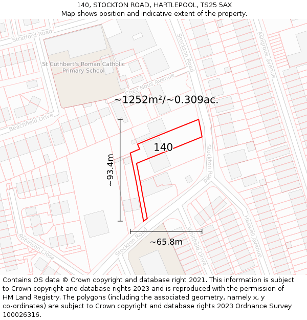 140, STOCKTON ROAD, HARTLEPOOL, TS25 5AX: Plot and title map