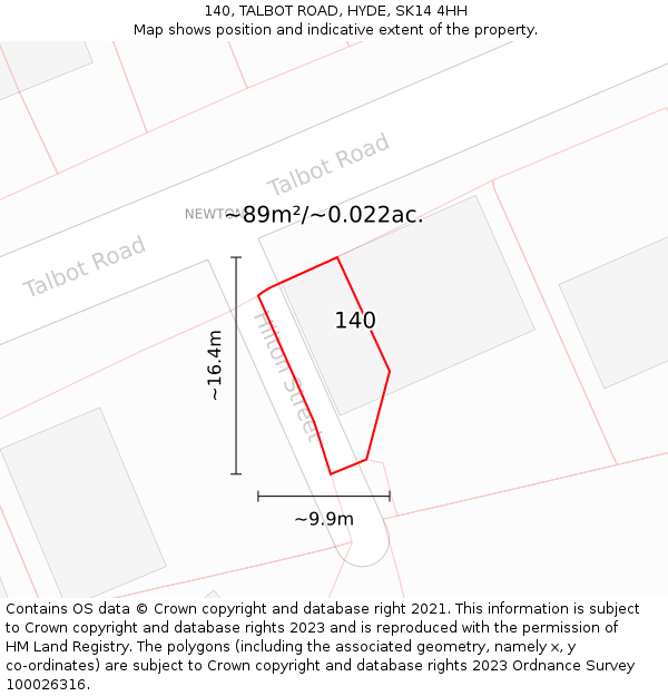 140, TALBOT ROAD, HYDE, SK14 4HH: Plot and title map