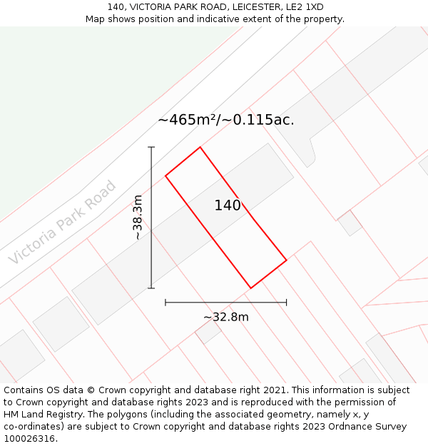 140, VICTORIA PARK ROAD, LEICESTER, LE2 1XD: Plot and title map