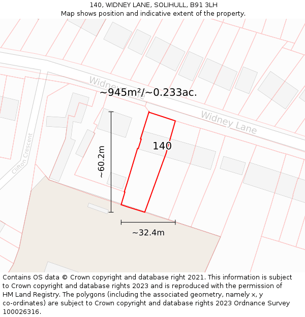 140, WIDNEY LANE, SOLIHULL, B91 3LH: Plot and title map