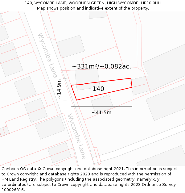 140, WYCOMBE LANE, WOOBURN GREEN, HIGH WYCOMBE, HP10 0HH: Plot and title map