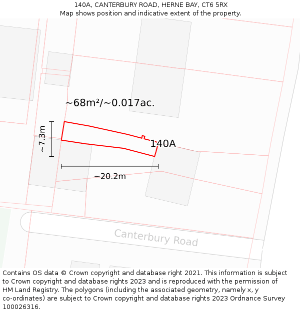 140A, CANTERBURY ROAD, HERNE BAY, CT6 5RX: Plot and title map